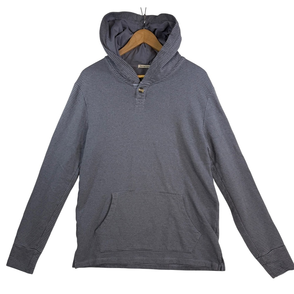 Marine Layer Men's Gray Striped Pullover Hoodie Sz M Long Sleeve Kangaroo Pocket